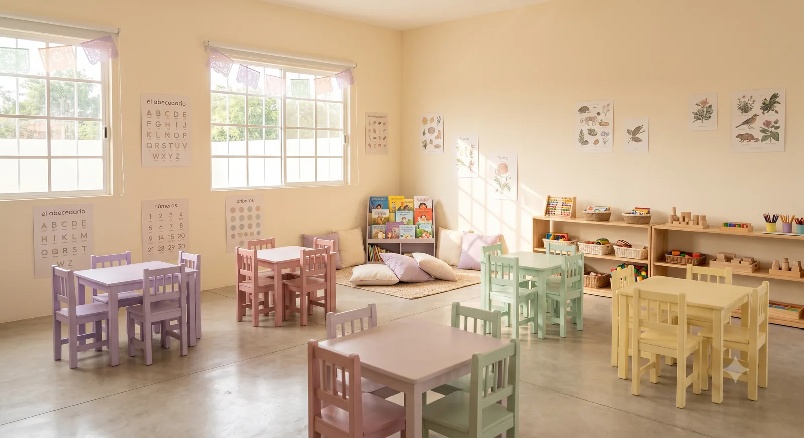 Aula de preescolar lista para recibir a los niños